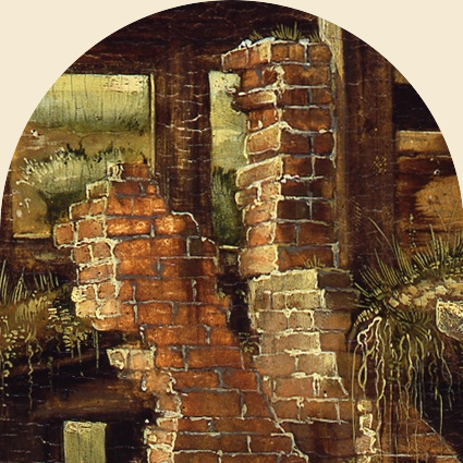Die Ruine, in der die Geburtsszene stattfindet, strahlt eigenartiges Licht aus den Mörtelfugen aus, verleiht dem Ort eine unwirkliche Vision.